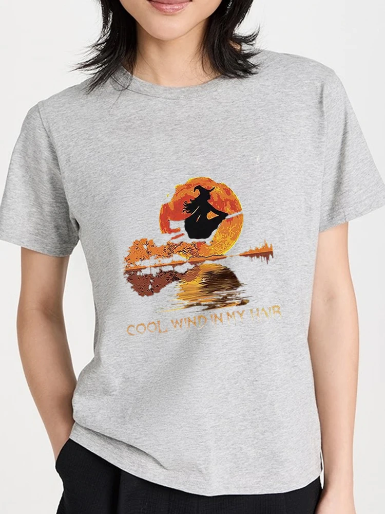 Women Halloween Tshirts On A Dark Desert Highway Witch Feels Cool Wind in My Hair Bleached Graphic Tees Fathers Day T-Shirt