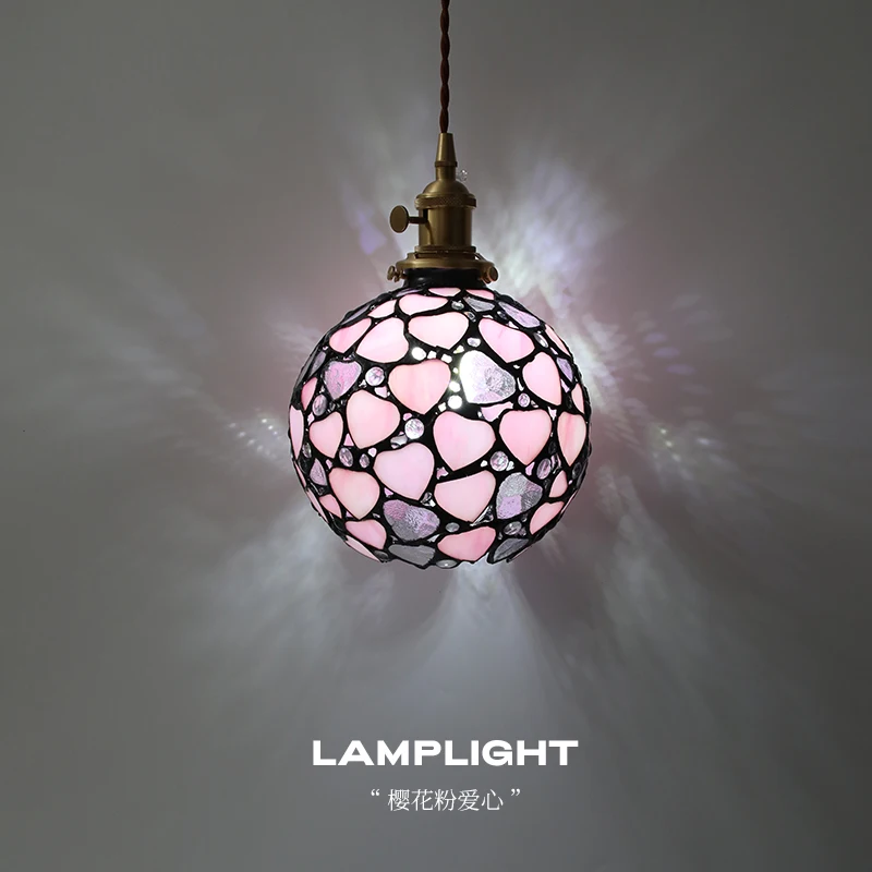 

Love hollow round ball French cream style retro pendant light bedside entrance bar counter aisle colored glass lighting fixtures