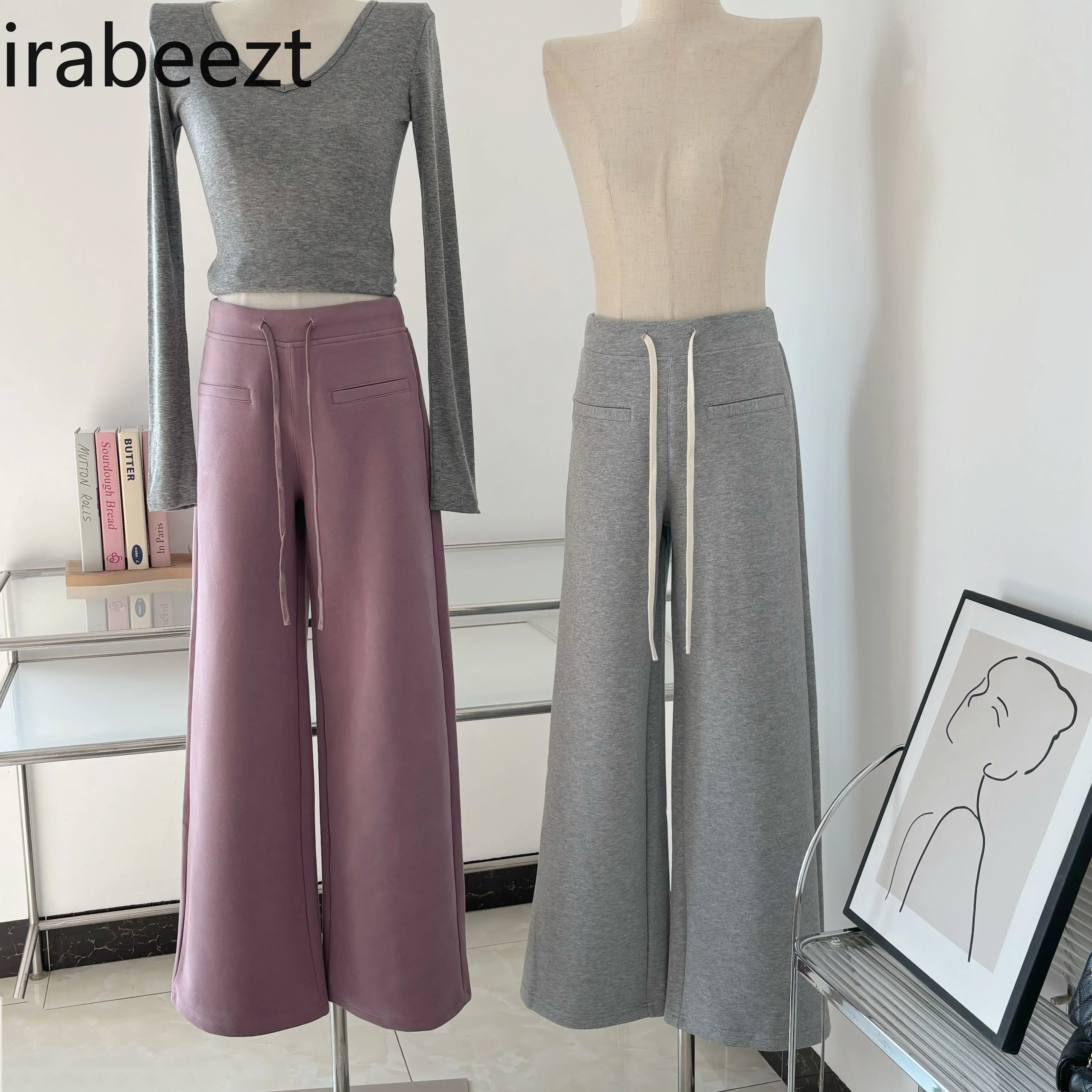 Daily Wear Purple/grey/black Casual Pants Slight Strech Streetwear Women Pantalon Mujer Elasticado Loose Straight Trousers