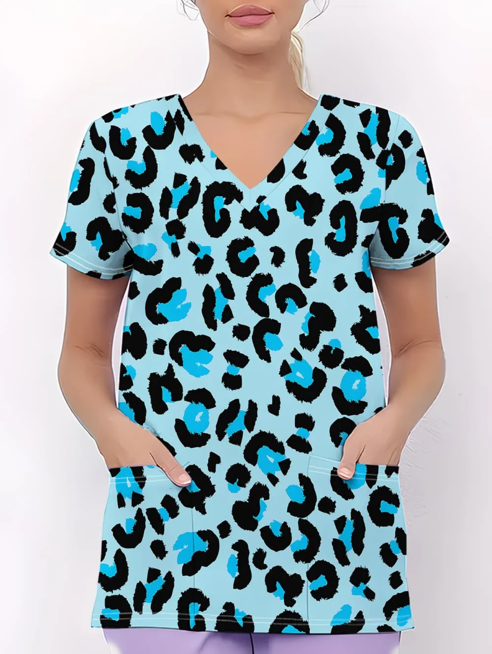 

Women's T-Shirt Leopard 3D Print Comfortable Women's Nurse Uniform Soft V-Neck Short Sleeve Elegant Comfortable Women's T-Shirt