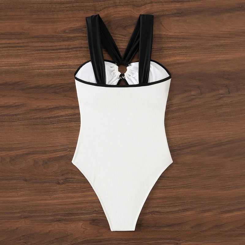 2025 nova moda de uma peça cor sólida com tiras sexy bralette biquíni maiô para praia