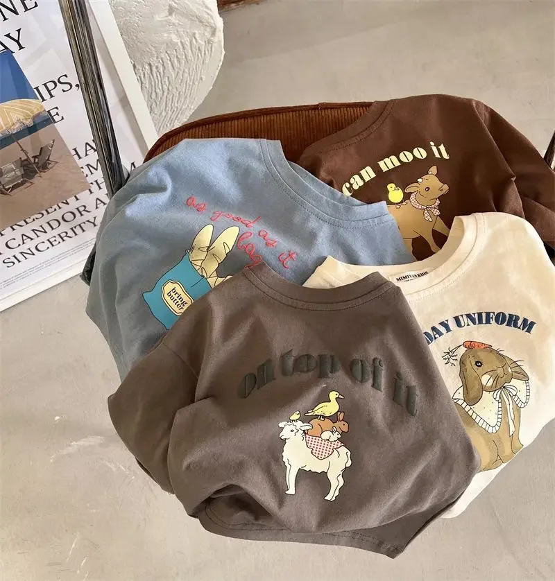 Детские футболки, хлопковые свободные детские футболки с длинными рукавами для мальчиков и девочек 1-5 лет, осенняя одежда для малышей, 2025 год, с мультяшным принтом