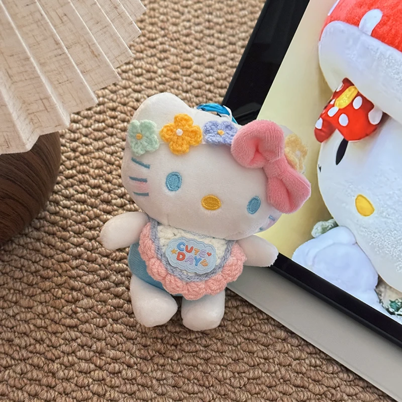 Sanrios Hellokittys fleur en peluche poupée porte-clés Anime Kitty chat doux Animal pendentif à breloque pour sac d'école sac à dos sac à main accessoire