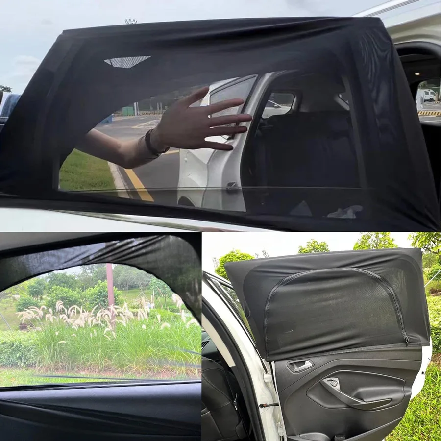 2 pcs Car Zipper Mosquito Net Curtains for Sun Protection and Ventilation Upgrade with Zipper Design