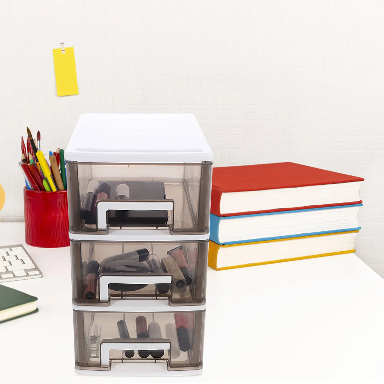 

Three-Layer Transparent Plastic Drawer Storage Box Black White Desktop Organizer Sundries Holder Dustproof Storage Cabinet