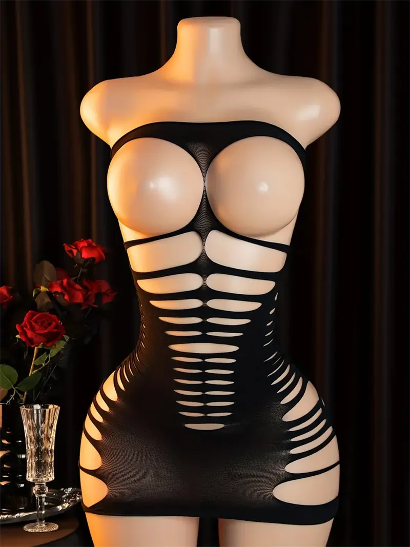 Sexy Strapless Hollowed Out sleeveless Open Bra See Through Sexy Lingerie Erotic Babydoll Nightwear Chemises image 3