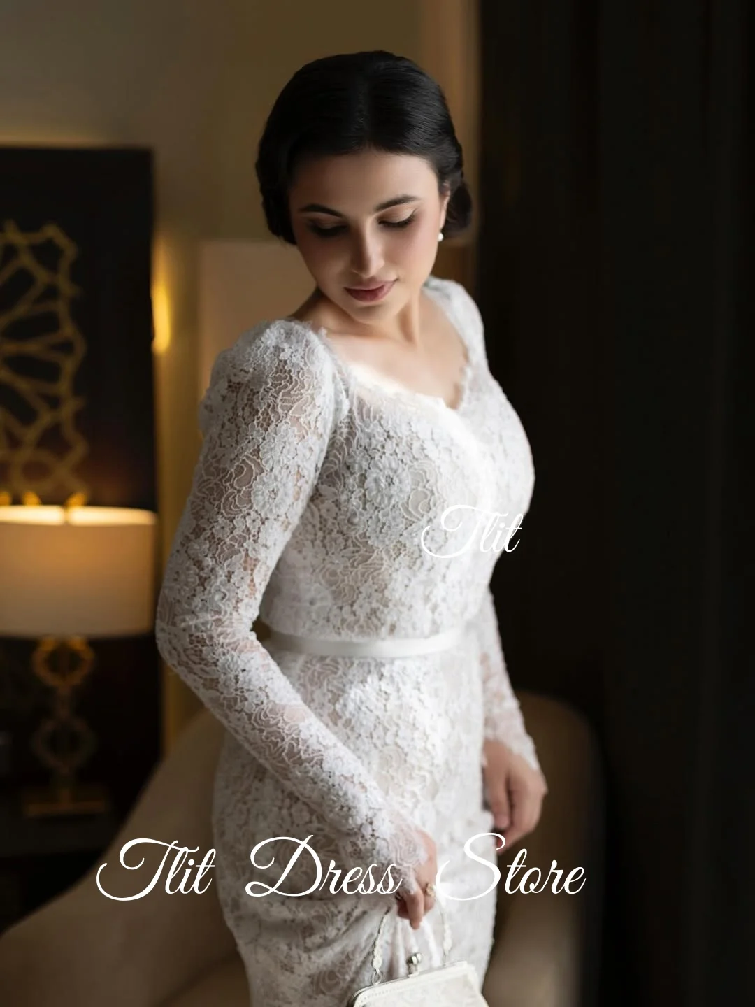 TLIT Modern Marfim Lace A-Line Vestidos de casamento Personalizados Querida فسات jal jazregiões vestidos de noiva de mangas compridas