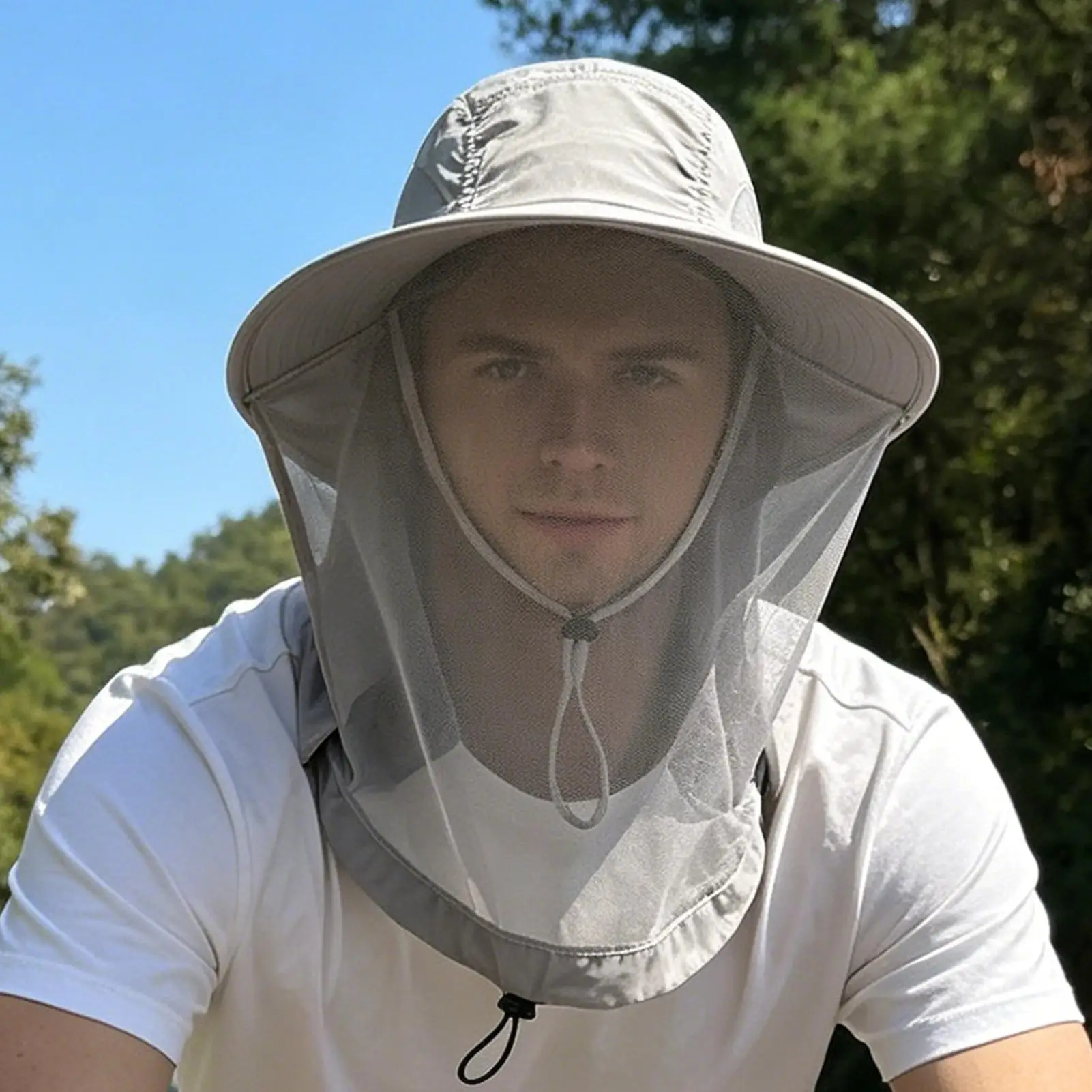 fishing hat Face shield,mosquito repellent breathable mesh face mask Bee protection hat fisherman's sun hat Wide Brim Face Cover
