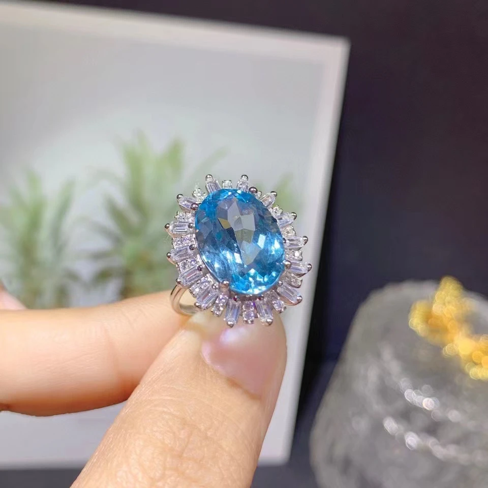 

2022 Luxury Big Topaz Rings silver 925 Fine Jewelry for Women Engagement Ring Gift Natural Blue Gemstones Classic Style Sale