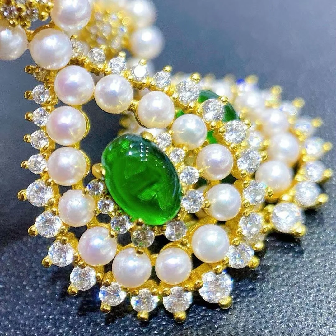 Certificate 925 Silver Natural 3mm Aurora Akoya Pearl Ear Stud Vintage Oval Lab Grown Emerald Court Pave CZ Drop Earrings Jewel