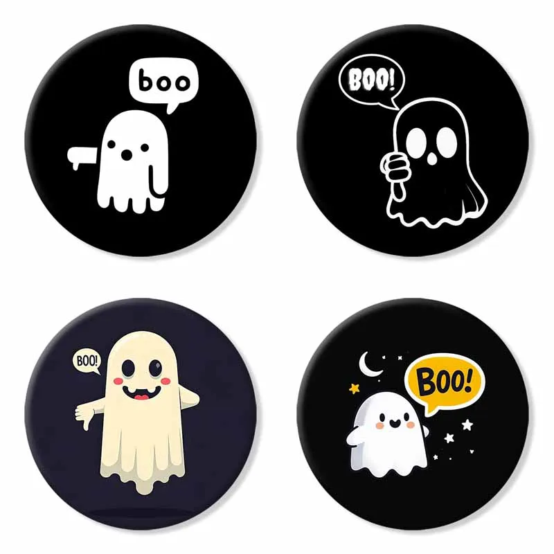 

Ghost of Disapproval Boo Lapel Pins Funny Creative Words Images Round Brooch on Backpack Handmade Cartoon Badge Jewelry Gifts