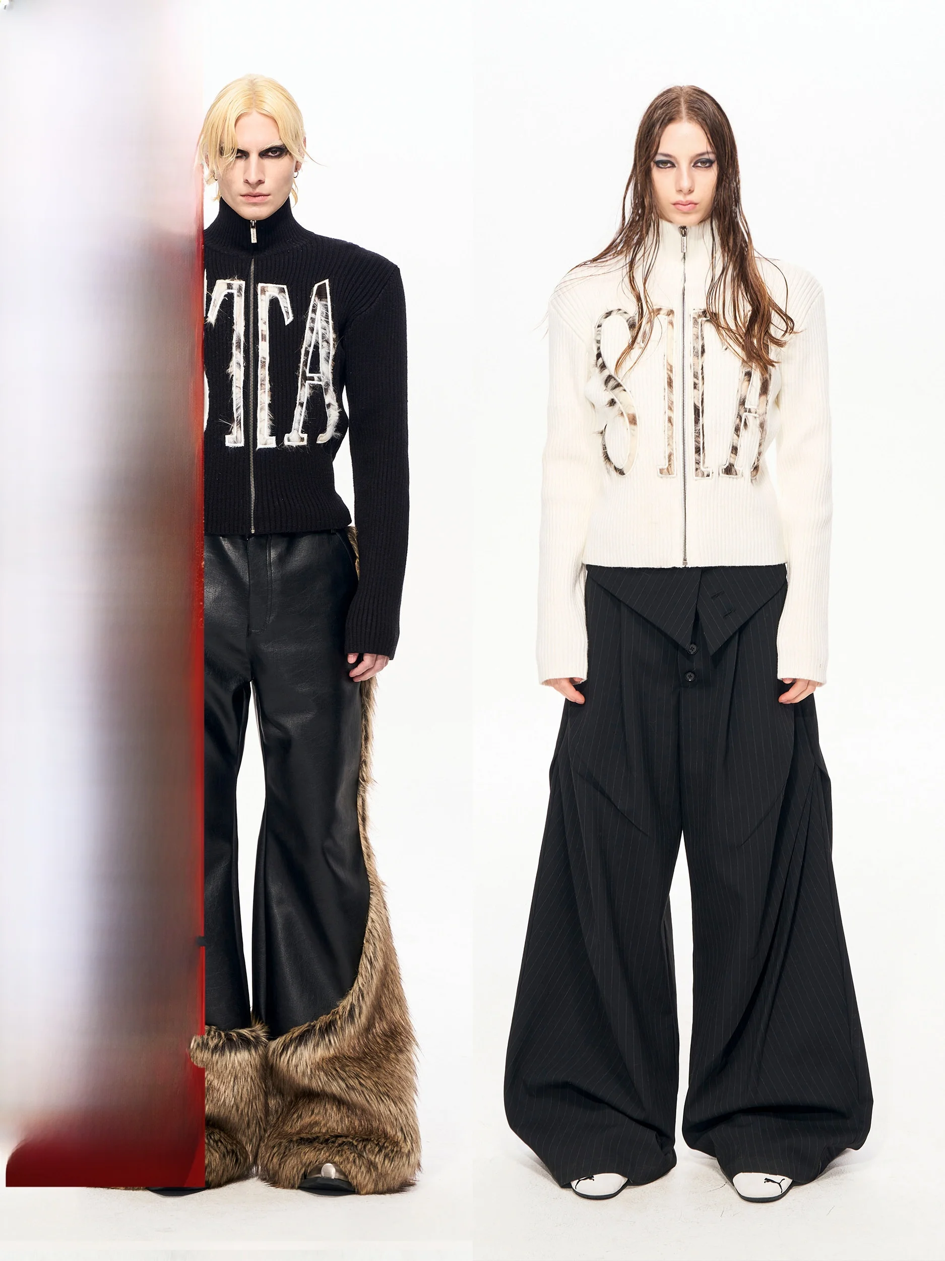 

Мужской свитер StarTexceedend с высоким воротником на молнии, вязаный, с меховыми вставками, приталенный, осенне-зимний, модный