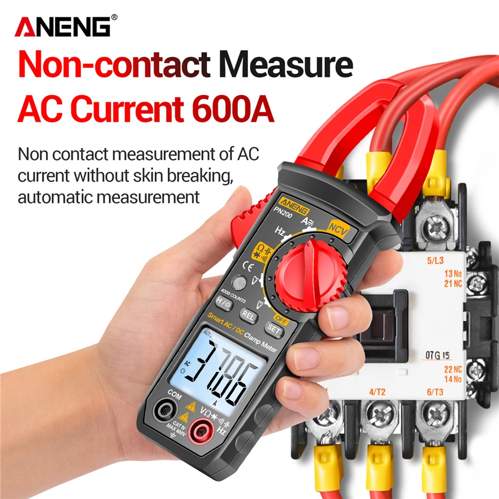 ANENG PN200 Digital Clamp Meter DC/AC 600A Multimeter Ammeter 4000 Counts Car Hz Capacitance LCD Screen with Backlit NCV Ohm Tes