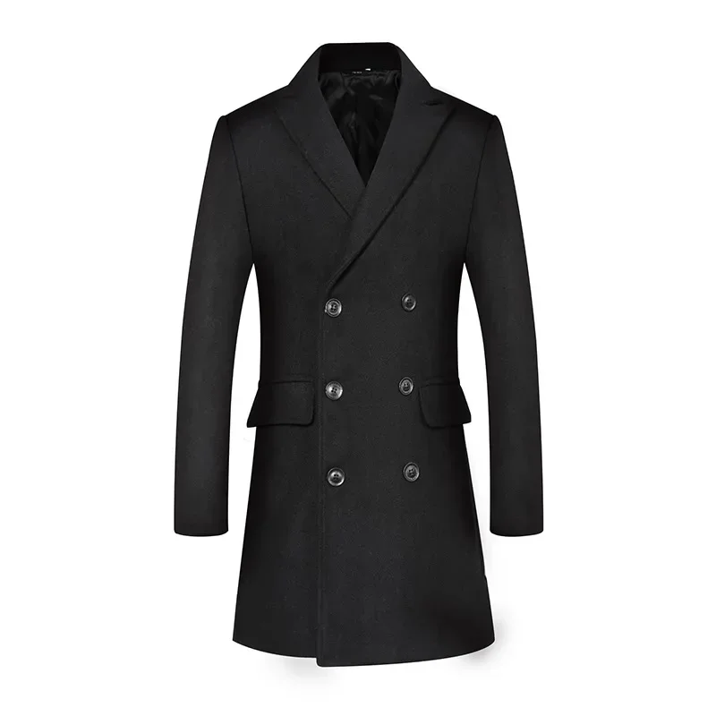 

Men's Mid Length Double Breasted Winter Solid Color Casual Coat Jacket