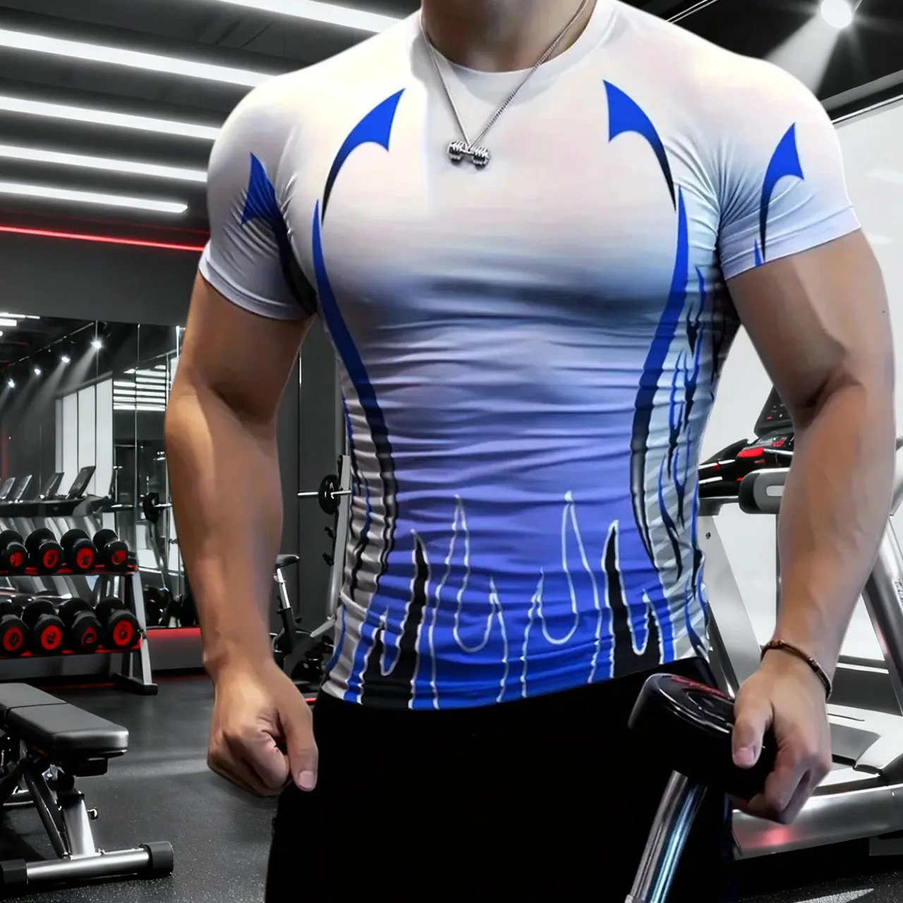 

New Men's Fashion Tight Fitting Fast Drying Breathable Sports Running T-shirt Fitness Weightlifting Exercise Slim Fit Casual Top