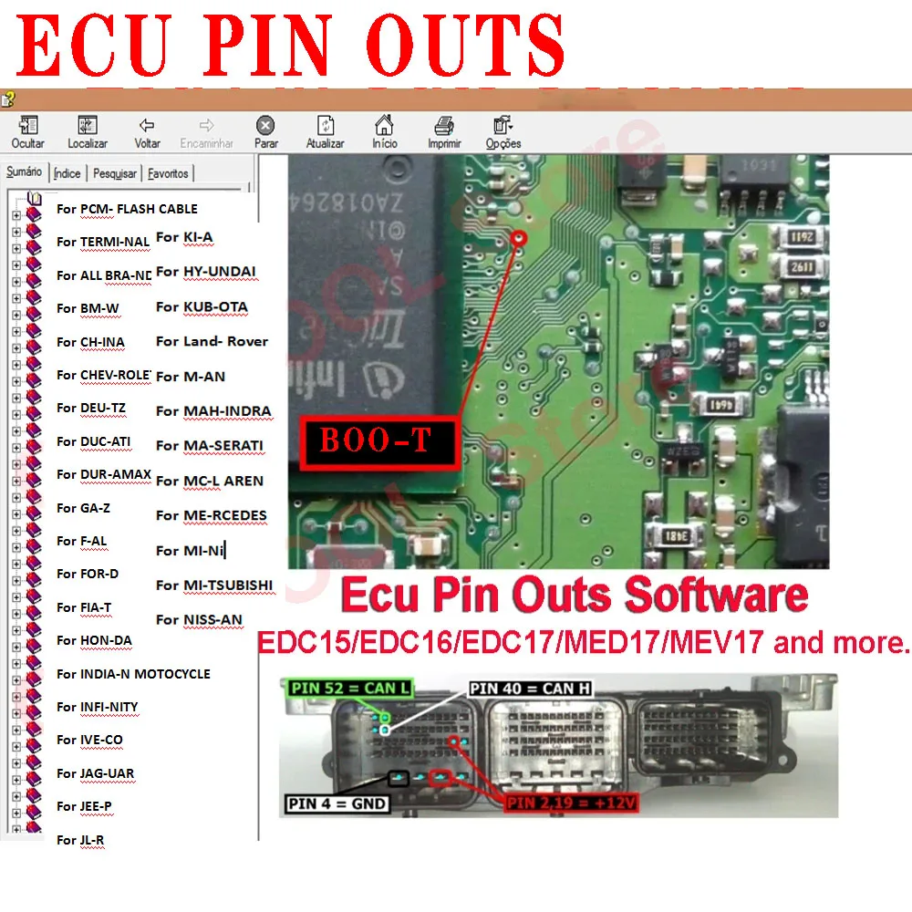 

ECU Repair Boo-t Gpt1 Gp2 Ecu PinOut Software for EDC15 EDC16 EDC17 MEV17 MEVD ME MEDG SID HDEP PCR Car Truck Pin Outs