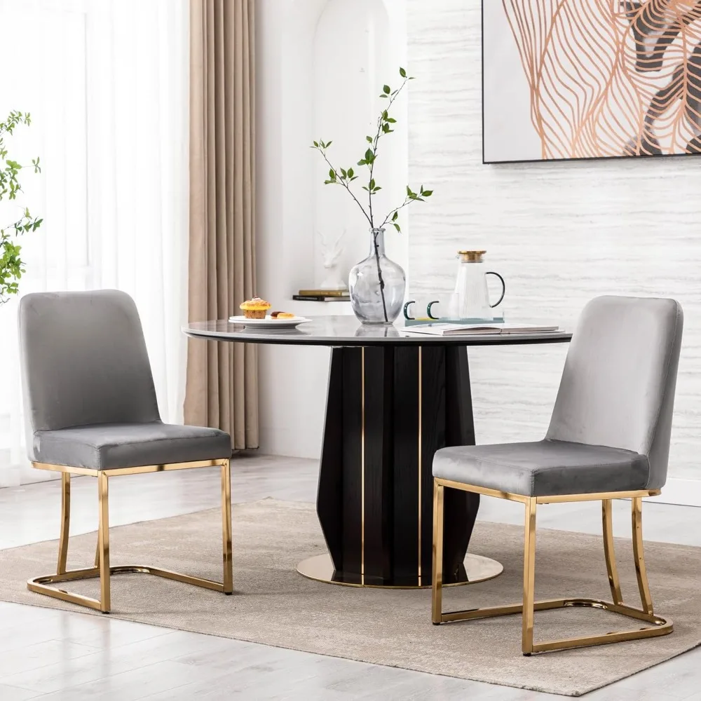 

Modern Dining Chairs Set of 2, Velvet Upholstered Mid-Century Side Kitchen Chairs, Armless Chair with Gold Legs Dining Living Ro