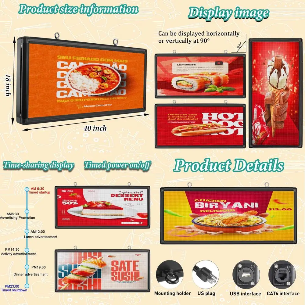 

40x18 Inch Commercial Grade LED Sign for Outdoor Scrolling Text and HD Images, Waterproof for Business Use