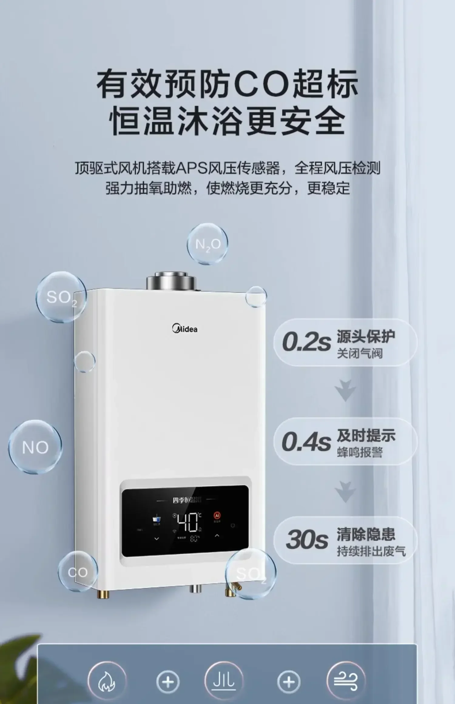 Balanced gas water heater for household. Natural gas bath. Instant & electric. Constant temperature. Safe & efficient.