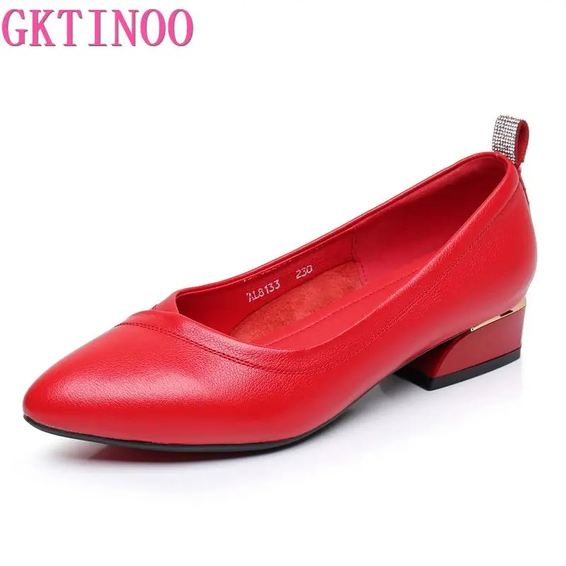 GKTINOO Genuine Leather Pumps Comfort Office Lady Shoes Female 2024 Spring Autumn Pointed Toe Low Heel Soft Women\'s Work Shoes