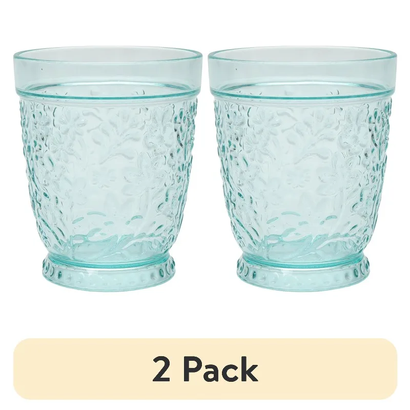 

(2 pack) 16-Ounce Embossed Tritan Plastic Ditsy Tumbler, Teal