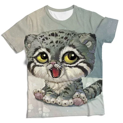 Adult and Children Parent-child Oil Painting Style Cute Wild Beasts, Super Cute Cubs 3D Printed T-shirt with Plush Texture