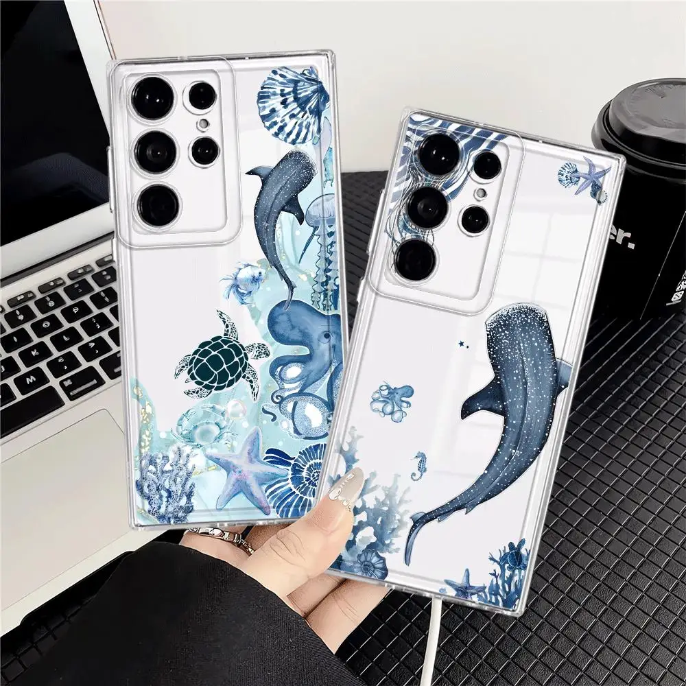 Phone Case for Samsung Galaxy S22 FE S23 Ultra S21 S25 Edge S24 Note 20 Ultra 10 S20 Plus Clear Cover Marine Animals Whales