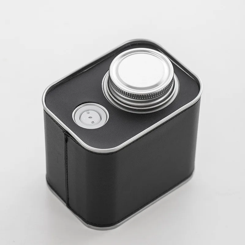 Tinplate Coffee Bean Canister,Portable One Way Valve Vent Seal Canister,Coffee Bean Storage Can,PU Leather,Square Jar