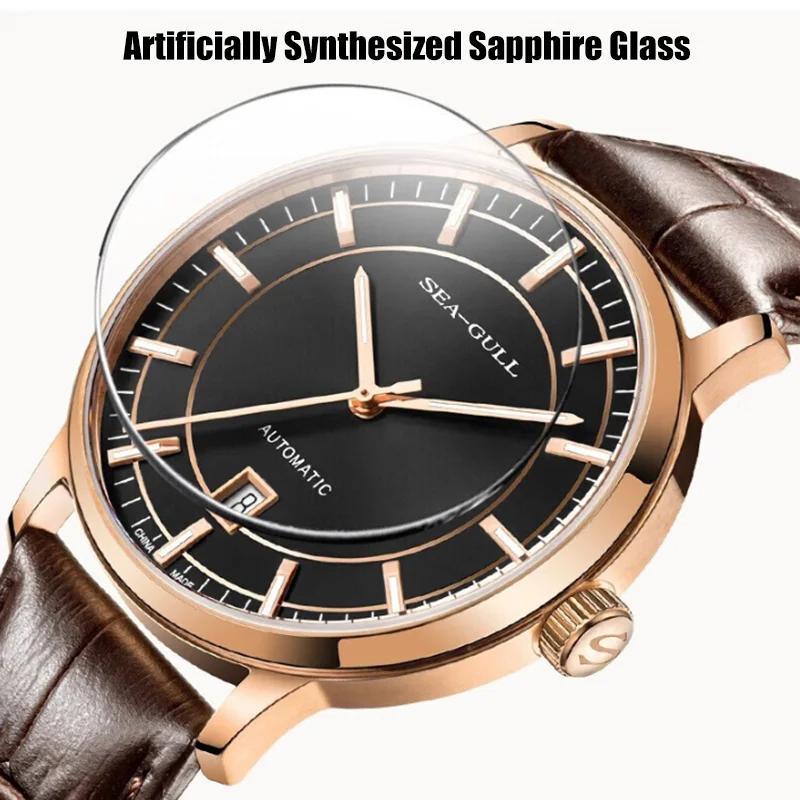 Seagull Classic Automatic Mechanical Watch Simple Men Watch Calendar Business Sapphire Glass ST2130 Movement Leather Strap 6008