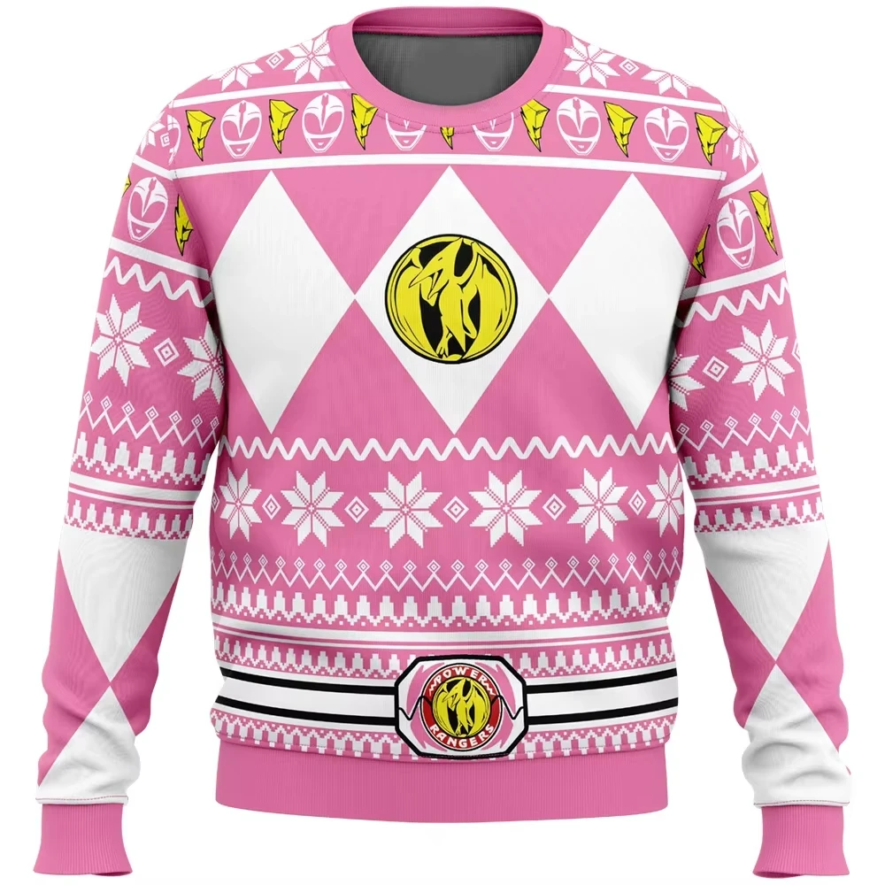 Men's and Women's Autumn New Mighty Morphin Multi Color Ranger Power Ranger Christmas Christmas Party Pullovers