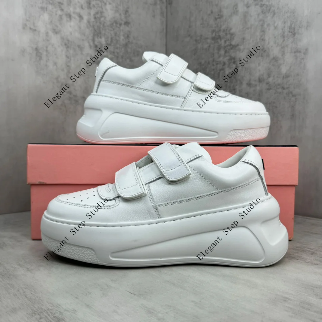

Women's Shoes Strap Thick Platform Sneakers White Leather