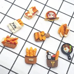 Resin Miniature Refrigerator Sticker Magnets Home Decor Magnets Baguette Pizza food Decor Magnets (Random style shipment)