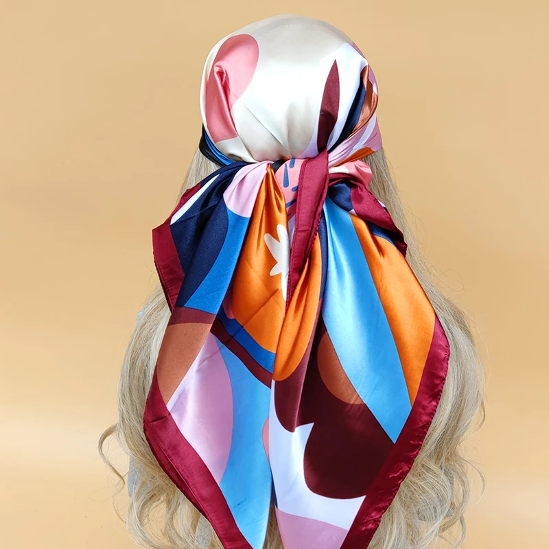 Women Design Square Headscarf The Four Seasons Popular Scarves New Model Sunscreen Silk Hijab Fashion 90X90CM Beach Shawls