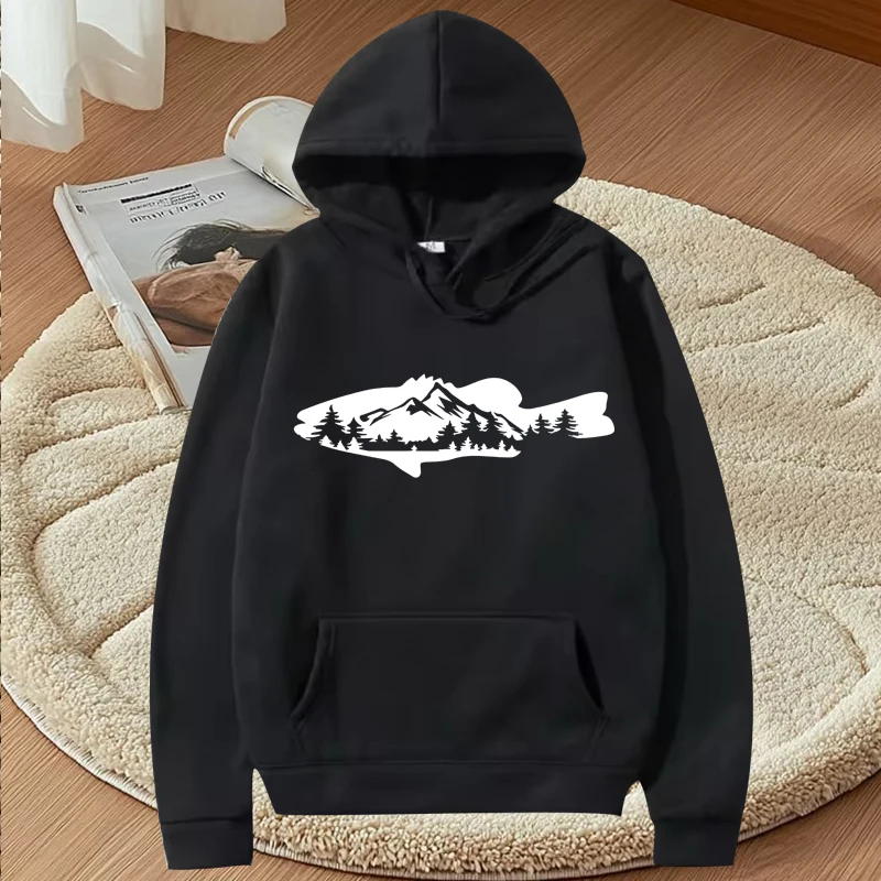 

Fishing tee Fish and Forest graphic hoodie men ’s women funny fashion Long sleeve Sweatshirt with print oversized hoodie unisex
