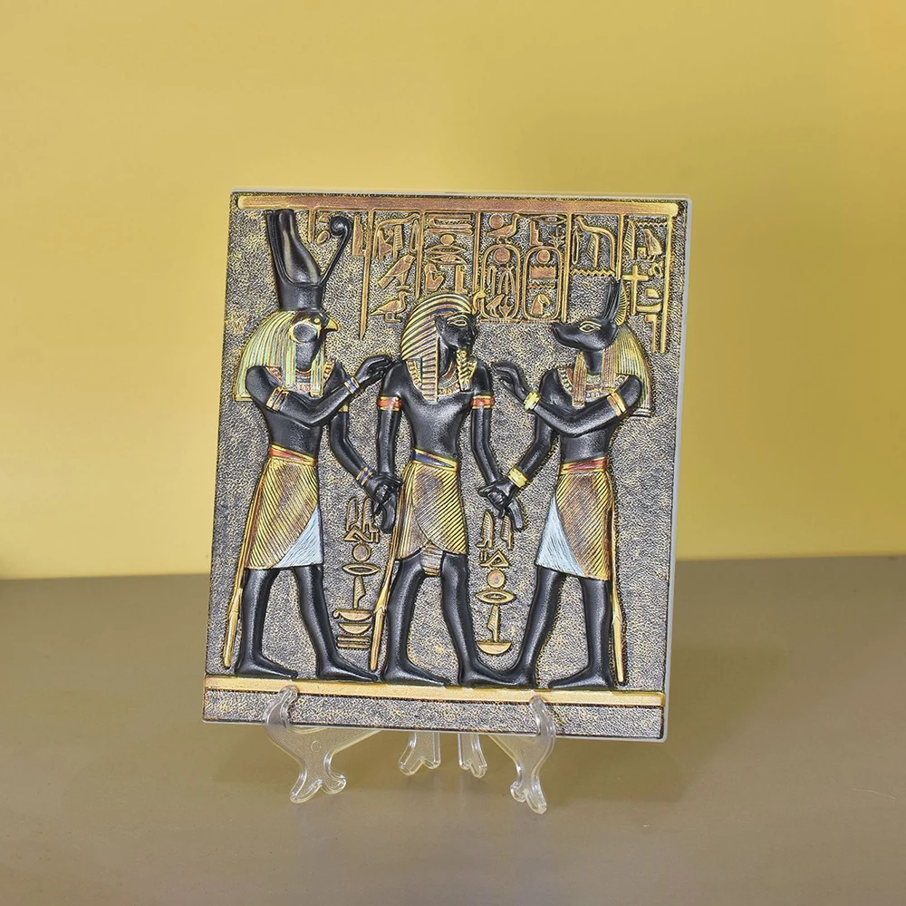 20cm Pharaoh Circular Disk Square Relief Ornament Pendant Ancient Egypt Pyramid Statue Resin Desktop Decoration Gift Souvenir