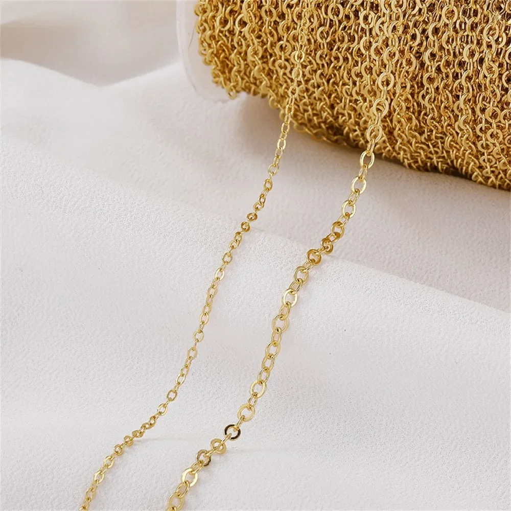 سلسلة تمديد سلسلة على شكل حرف O مسطحة باللون الذهبي عيار 14 قيراط، سوار يدوي الصنع، قلادة، مجوهرات، إكسسوارات المواد L012