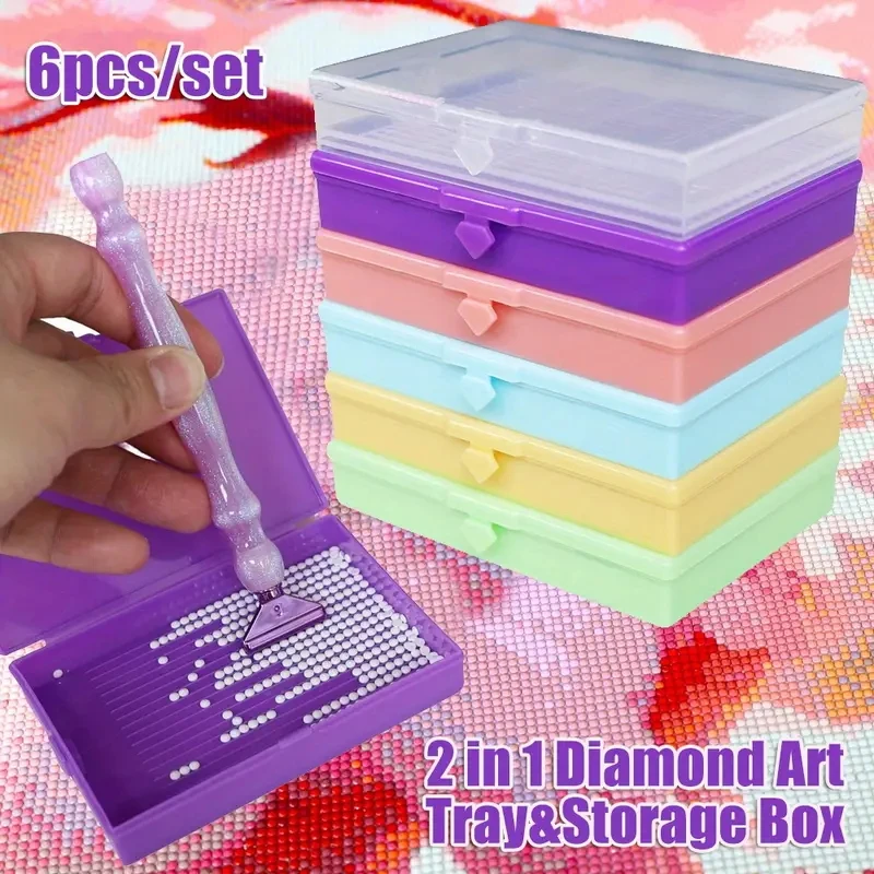 HOMFUN 6pcs Color Storage Box Set for Diamond Painting Art, Jewelry Making & Crafts - Clear Plastic Organizer Trays with Lids