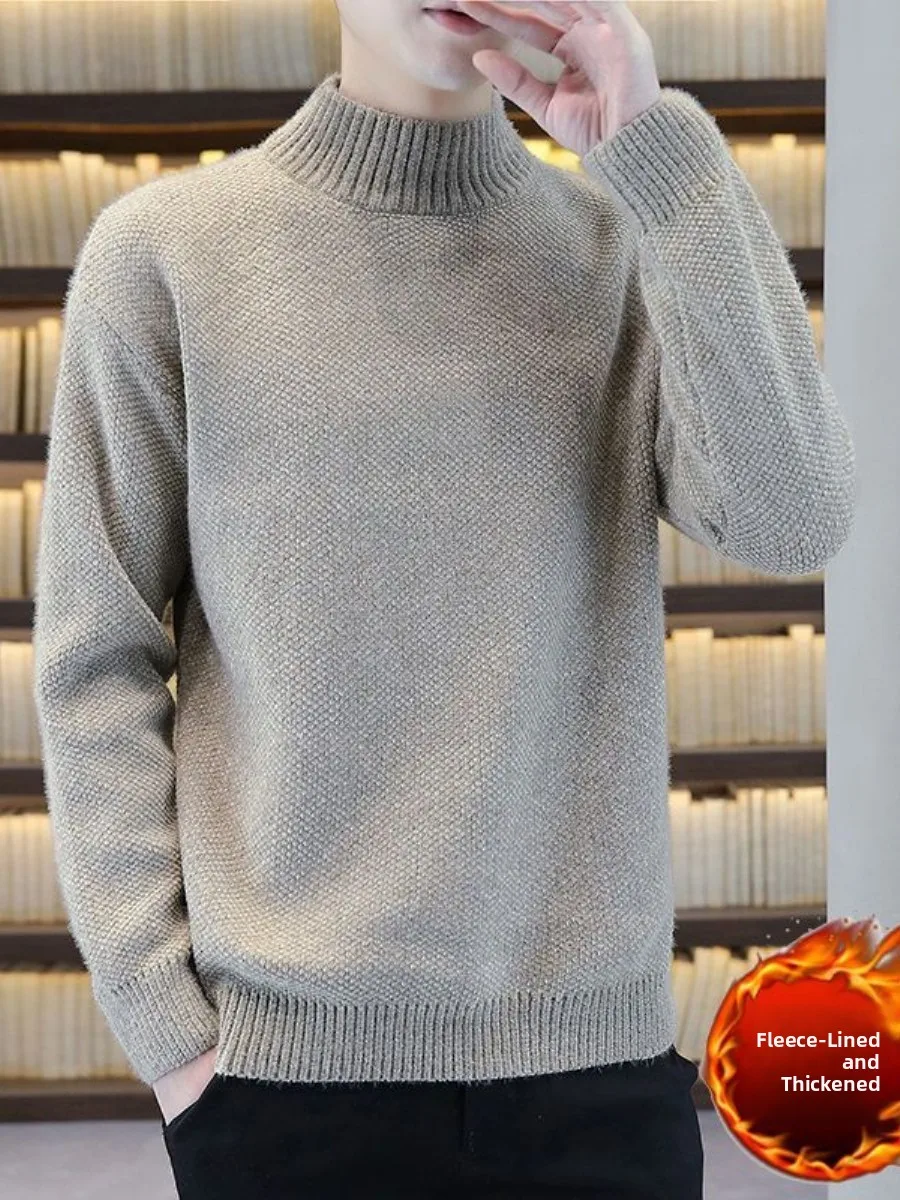 

Мужской вязаный свитер Thiened Fce с высоким воротником, зимний теплый базовый слой, модный брендовый свитер из пряжи, модная молодежная верхняя одежда