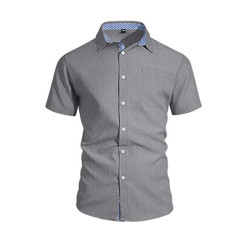 Summer Lapel Collar Button Linen Short Sleeve Casual Shirts Man American Style Beach Blouse Chic Breathable Tops Business Shirt