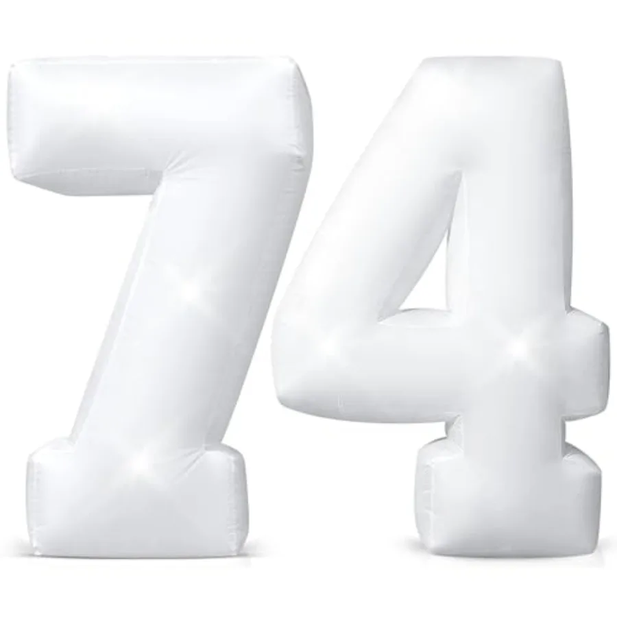 

July 4th indoor outdoor decor: inflatable number 74, PVC material, red-white-blue color, built-in 3 LED lights for easy setup a