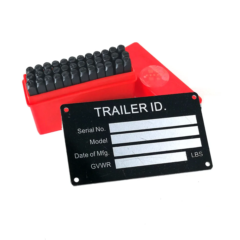 Trailer Blank VIN & Weight Chassis Plate with 4mm Number & Letter Stamp Punch Set