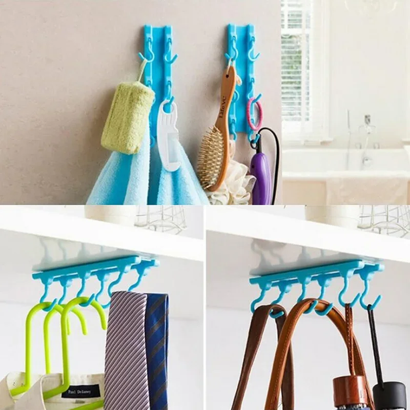 Kitchen Rack Holder Hook Ceiling Wall Cabinet Hanging Storage Organizer Holder Parallel Hanger Bathroom Shelves with 6 Hooks