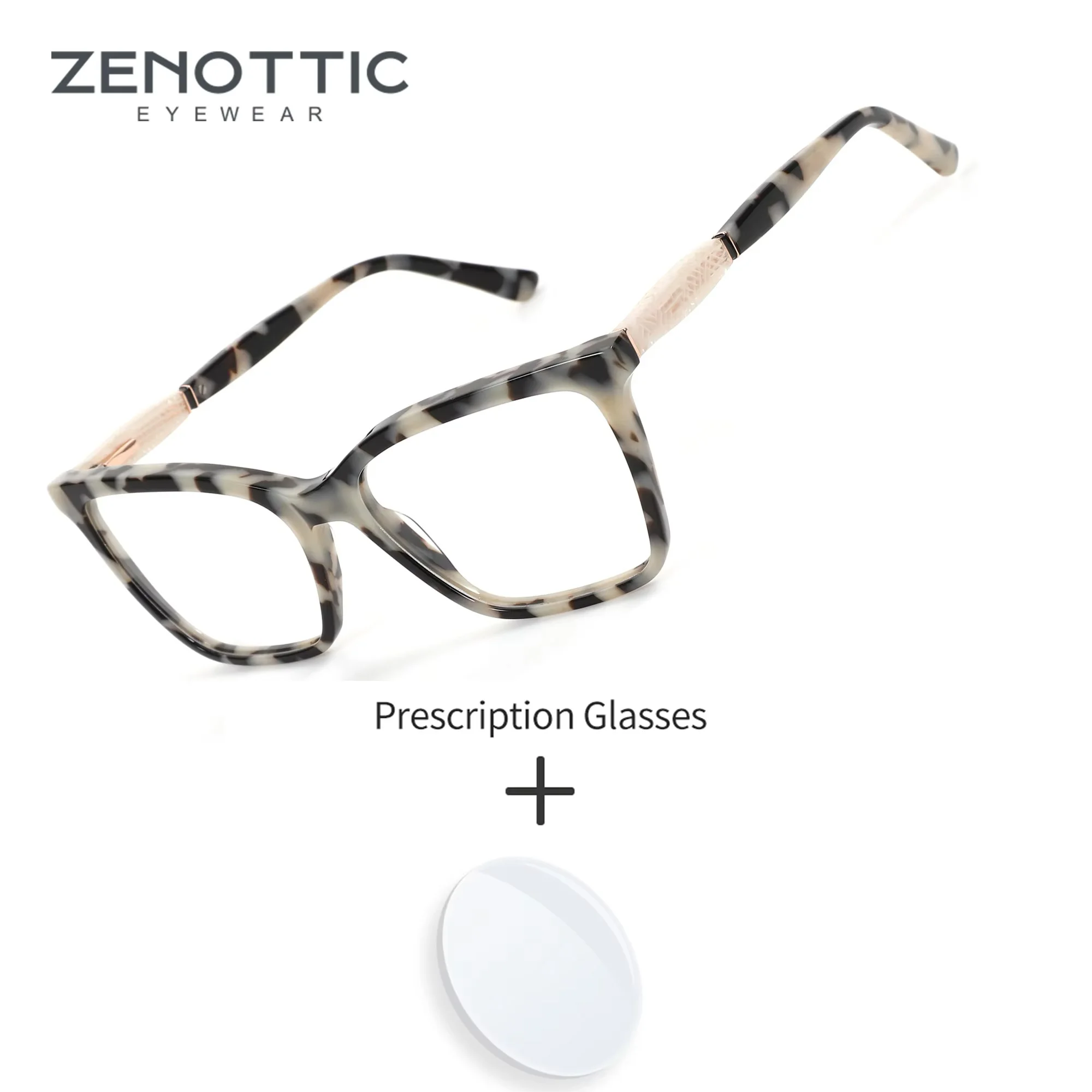 ZENOTTIC M Size Cat Eye Ultralight Acetate Prescription Glasses Woman Progressive Photochromic Anti-Blue Ray Eyewear