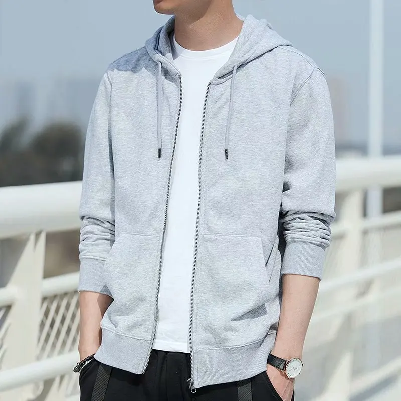 Casual Thin Long Sleeve Hoodie Cardigan for Men Spring Autumn Workwear Polyester Fiber Zipper Design Easy Care Process