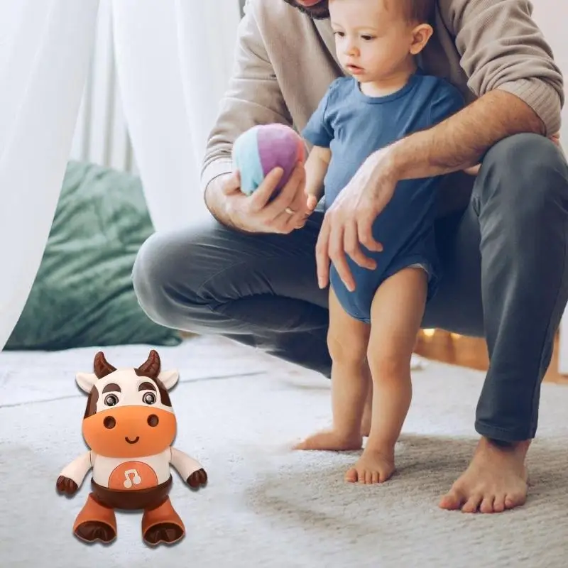 G2TE Electric Dancing Cow Pet Interactive Educational Calf Toy for Children Funny Electric Cow Guy Light up