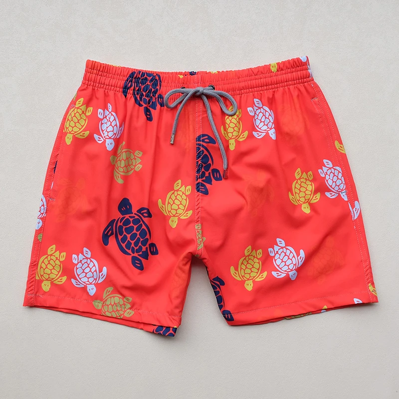 Pantalones cortos de playa con estampado de patrón de tortuga de colores de malla, pantalones de playa transpirables de secado rápido, alta calidad para vacaciones de verano