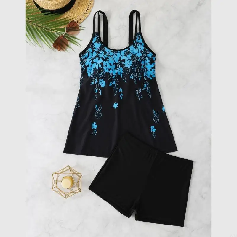 Women Two Piece Swimwears Tankini Set with Boyshorts Adjustable Strap Swimming Costume Tankini for Beach and Pool 24BD