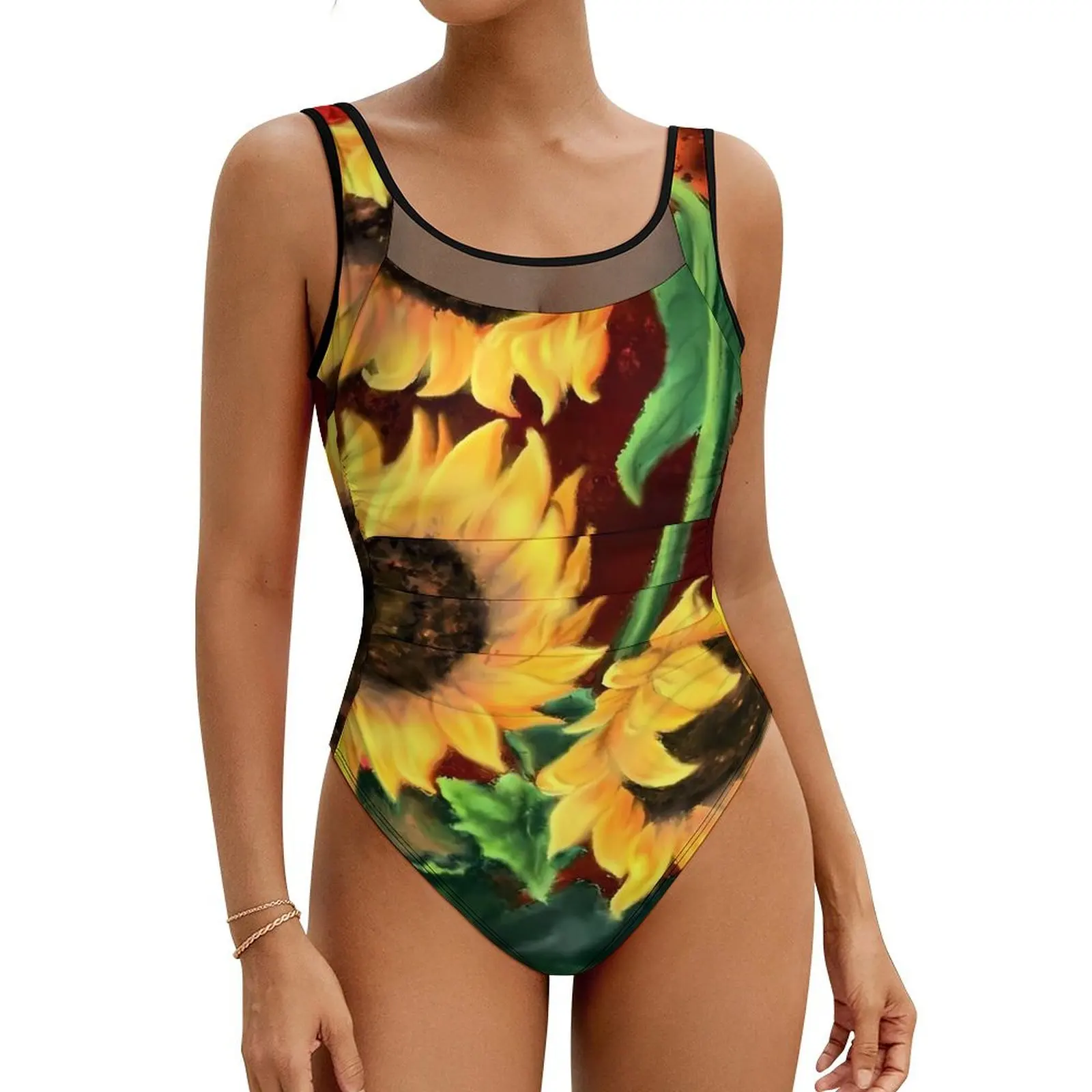 Nature Sunflower Swimsuit Yellow Flower Swimwear One Piece Surfing Design Bodysuit Bathing Suits Lady Push Up Sexy Beach Outfits