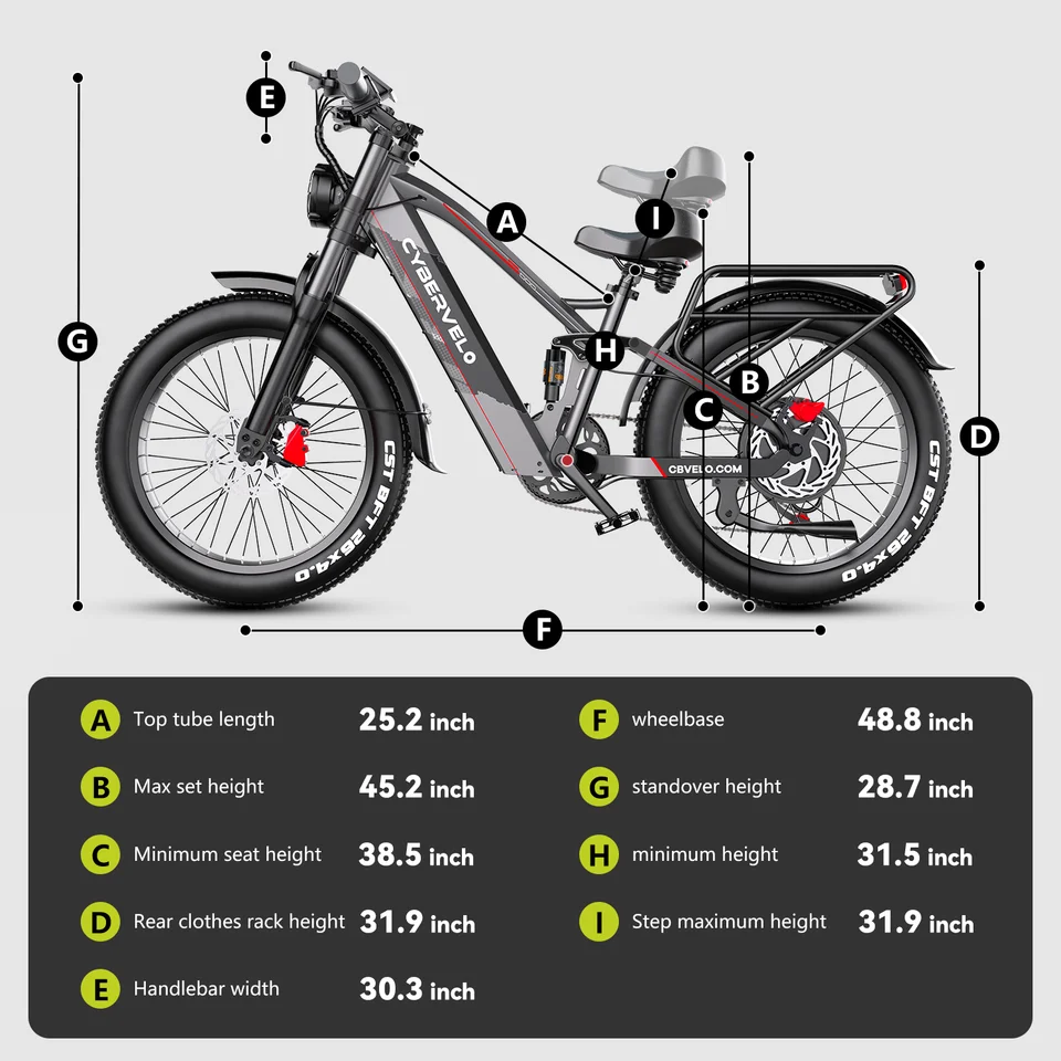 Cybervelo 5000W Peak Electric Bike for Adults 26"x4.0 Fat Tire All Terrain Electric Mountain Ebike Commuter E-Bike 7-Speed Up to 120 Miles 52V 40Ah/60V 50Ah Removable Battery EK9 image 7