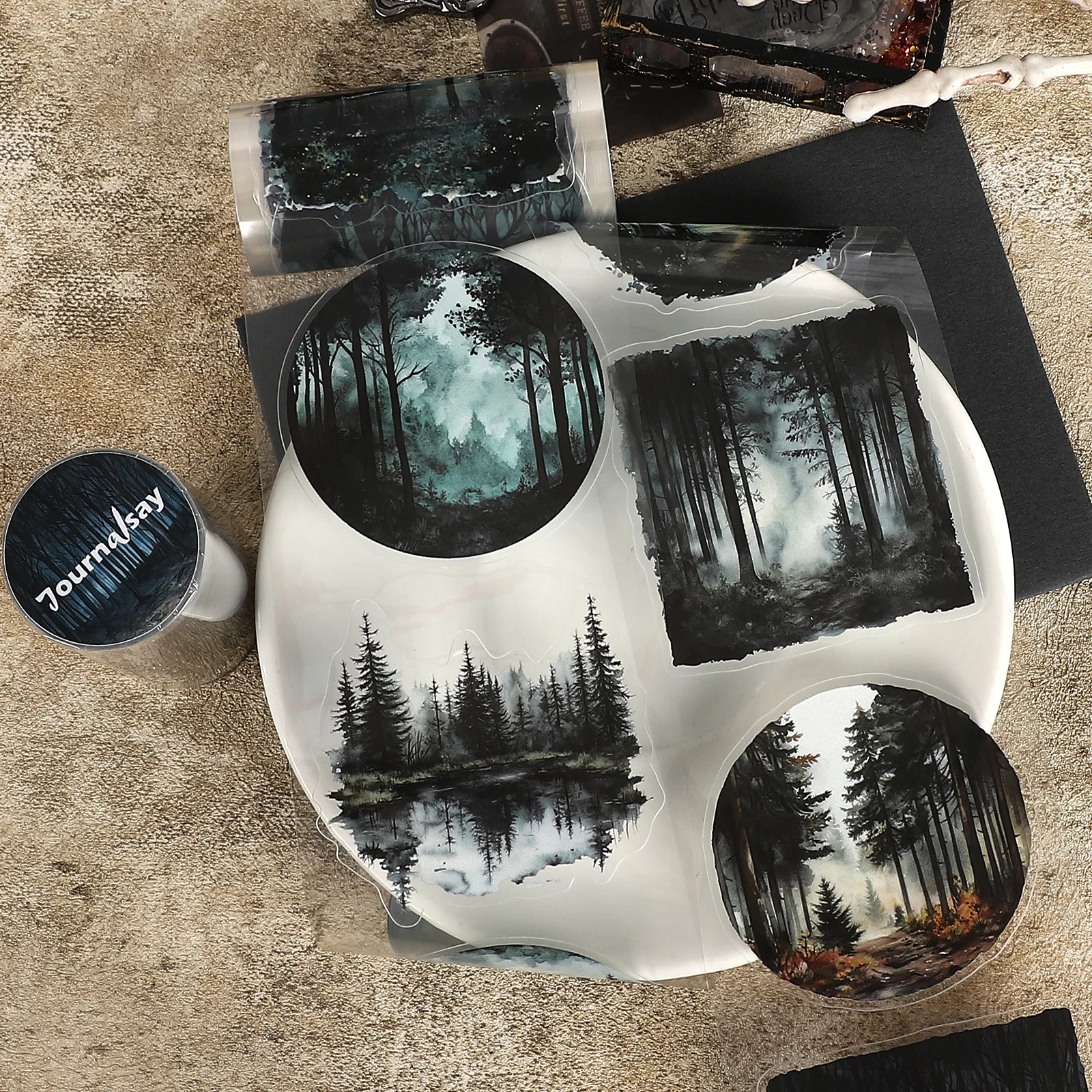 80mm*198cm Vintage Dark Forest Landscape PET Tape Creative DIY Journal Material Collage Scrapbooking Stationery